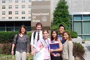 Students in front of the US Department of State